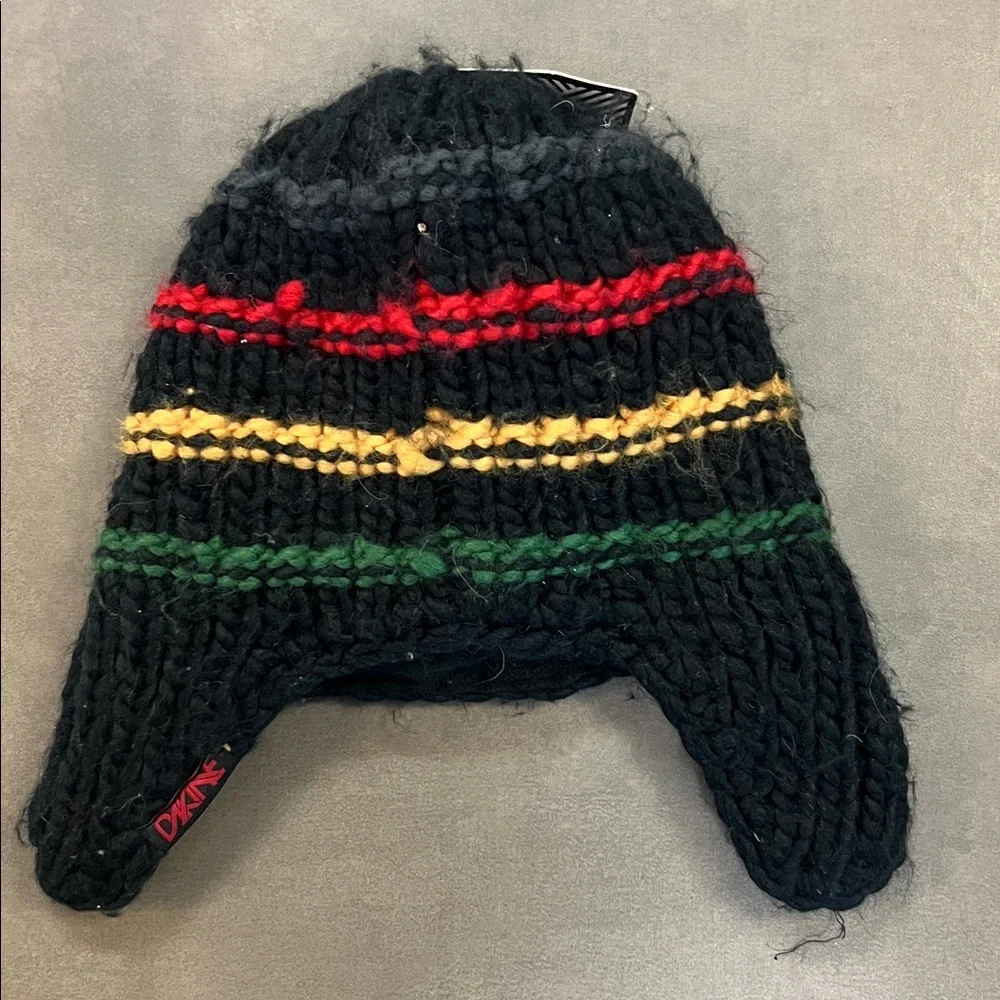 Dakine Black Beanie with Red and Yellow Accents Reggae Rasta Ski Snow Knit Hat